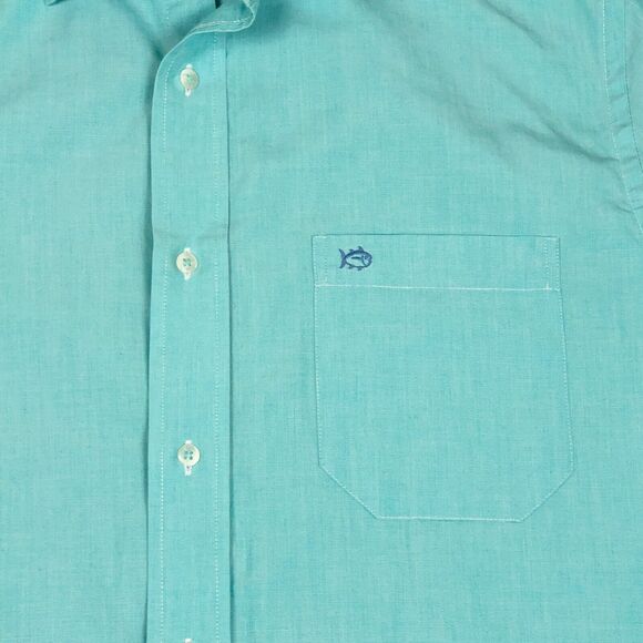 Southern Tide Mens Button Down Shirt Medium Teal Green Long Sleeve Pocket Cotton - Picture 9 of 16
